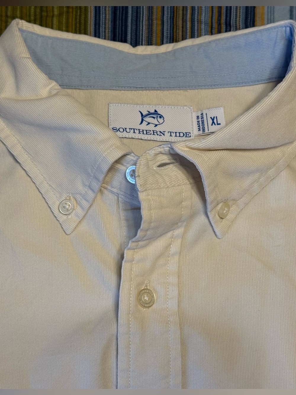 Southern Tide Men's Cream Long-Sleeve Button-Down Shirt